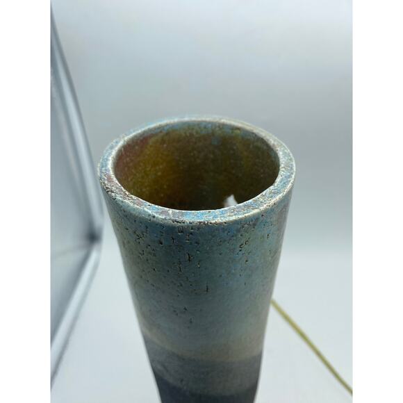 Ann Wallin 12”
Tall Cylindrical Raku Pottery Wall Pocket Vase Signed 12x3 - Picture 8 of 9